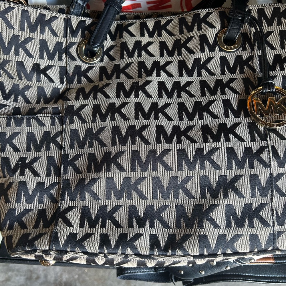Michael Kors Black and Tan Monogram Bag